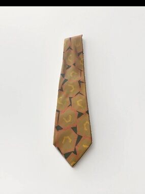 Geoffrey Beene Olive and Yellow Geometric Silk Tie